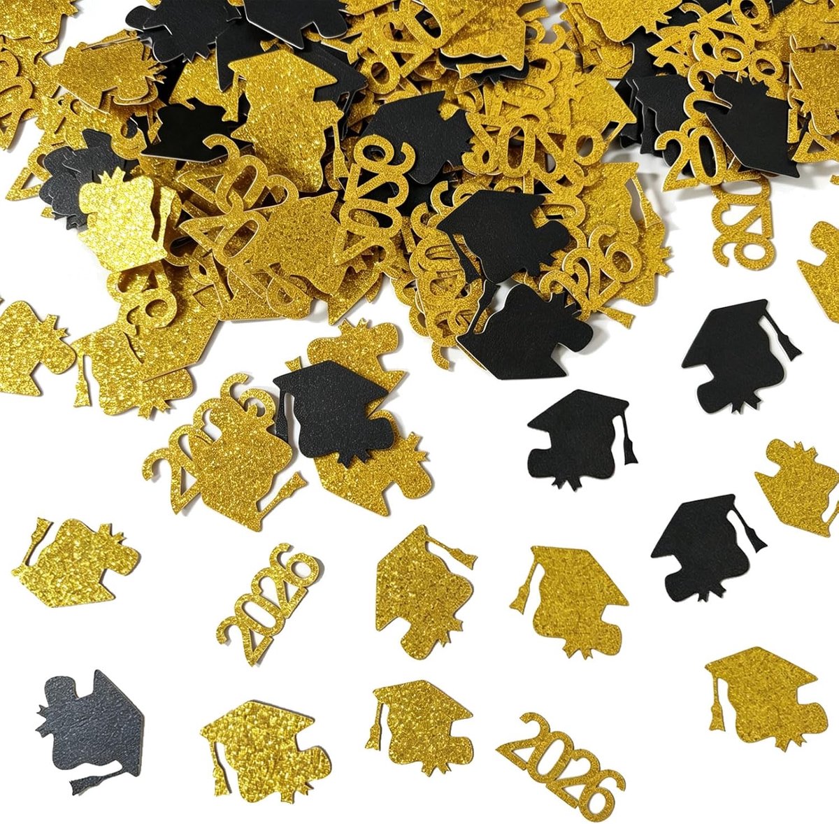 Confetti decoratie 200pcs - zwart-goud - glitterend - feestelijke tafelversiering voor diploma-uitreiking - ShopVlot