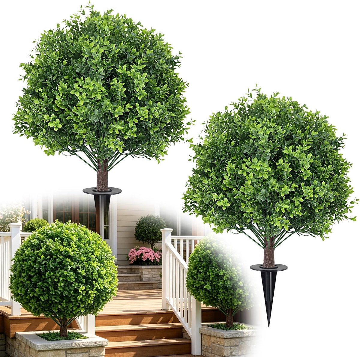 Kunstbuxusboom set van 2 - kunststof kunstplanten - weerbestendig - ideaal voor tuin en veranda - ShopVlot