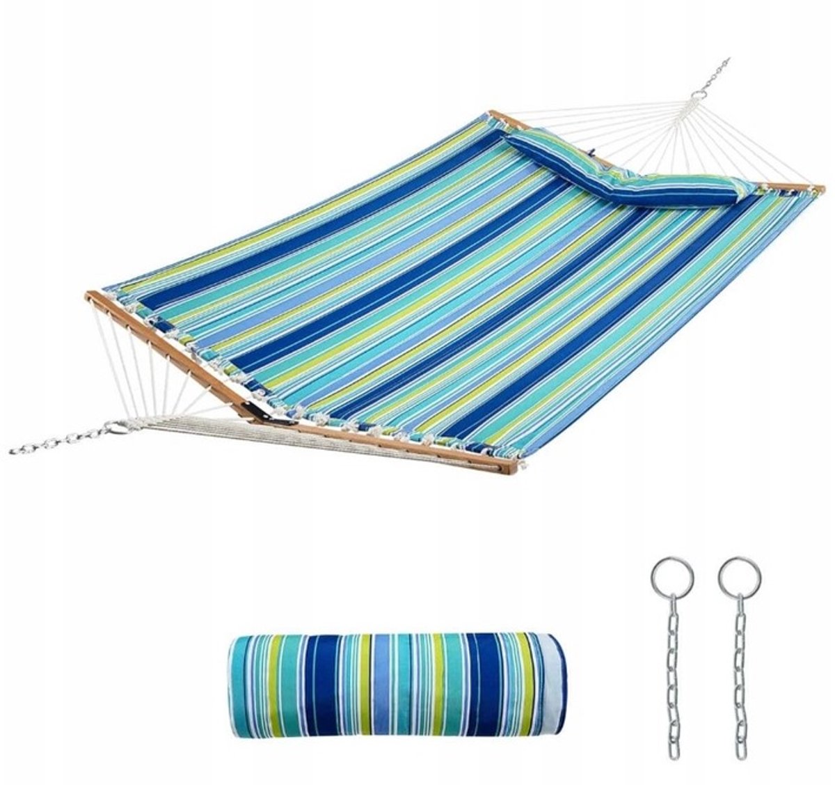Ruime 2-persoons hangmat met uitgestrekte stok en kussen - 320x141 cm