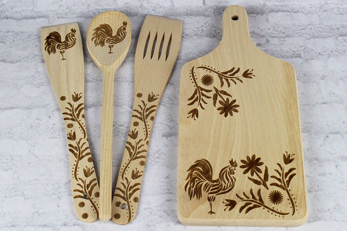 Paas Keukengerei Set met Gravure: Plank, Lepel & Spatels