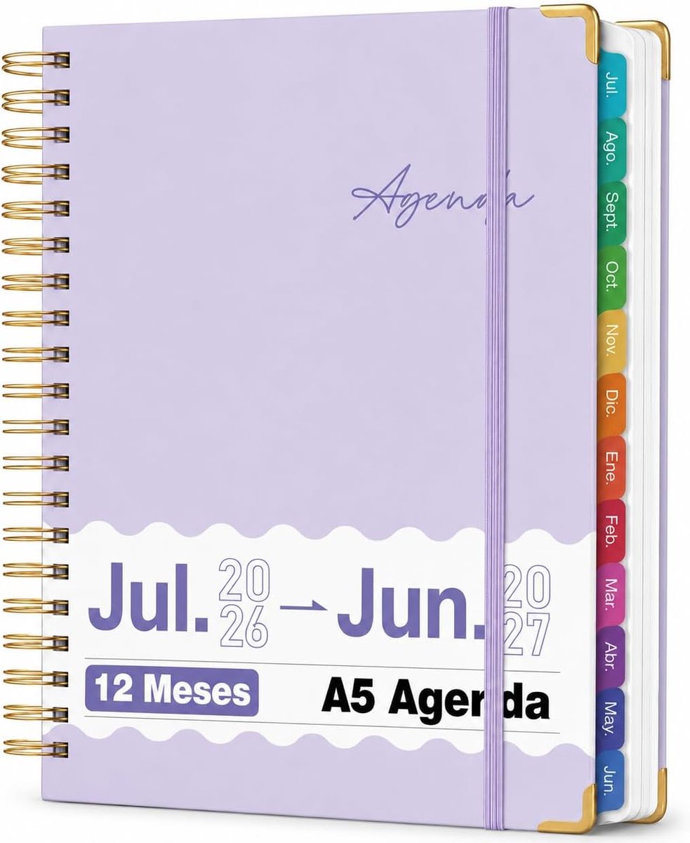 Agenda A5 2026/2027 - Paars met Cartoon Stickers - Spaans - Perfect voor jouw planning - ShopVlot