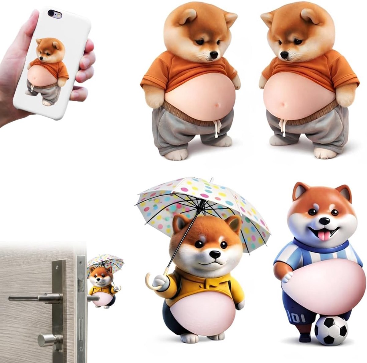 Deurstoppers 11 x 7 cm - PVC-rubber - Motief Shiba Inu - Decoratief en antislip - ShopVlot