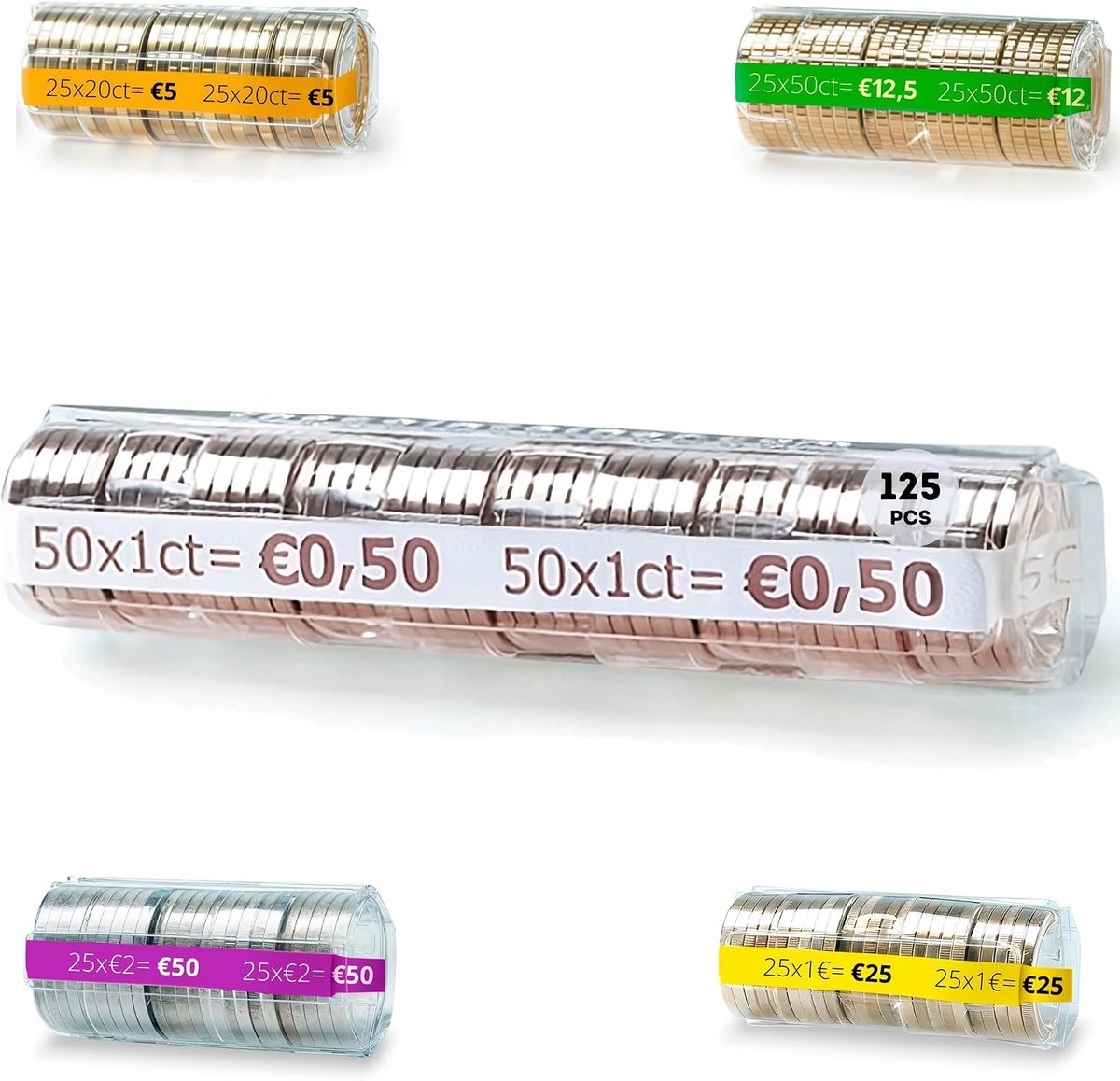 Muntblisters 125 stuks - Europese maat - zelfsluitend - organiseer en bescherm je contant geld - ShopVlot
