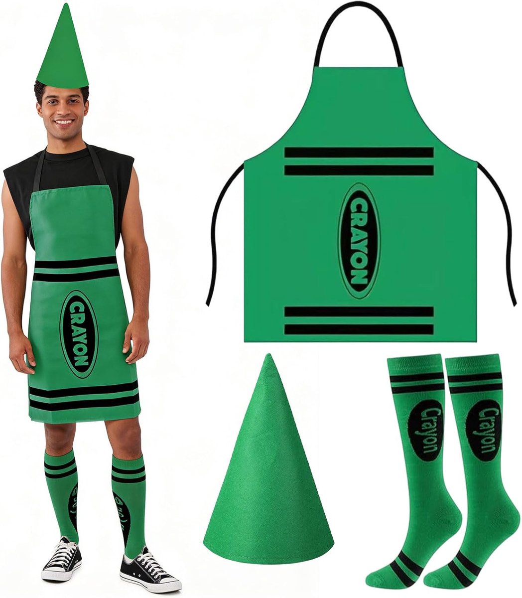 Kleurpotloodkostuum 3-Delig - Groen Schort - Verkleedoutfit voor Volwassenen - Perfect voor Themafeesten - ShopVlot