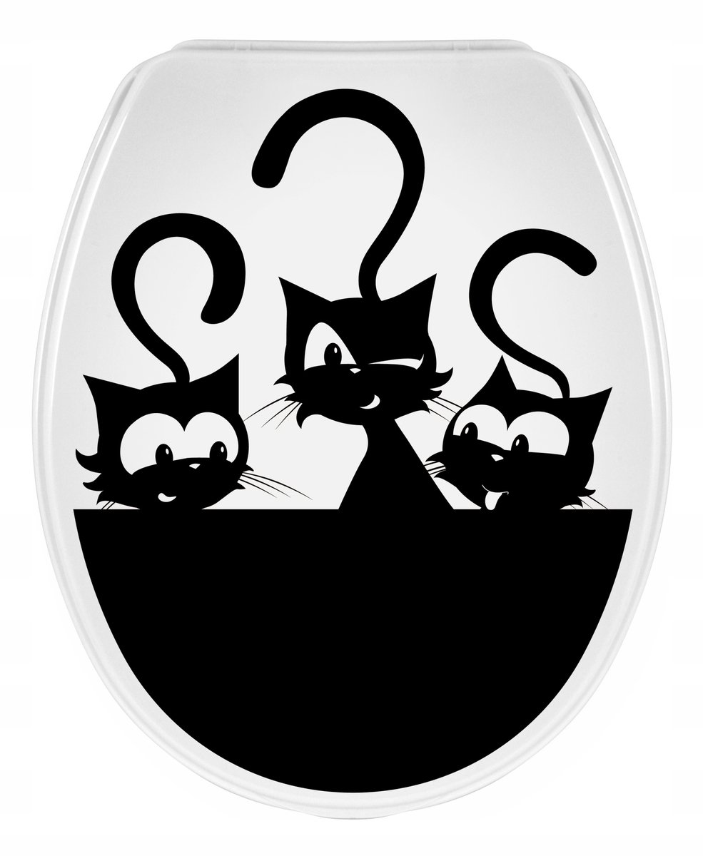 Bisk Iris Toiletbril - Wit met Kattenprint, Makkelijk Reinigbaar