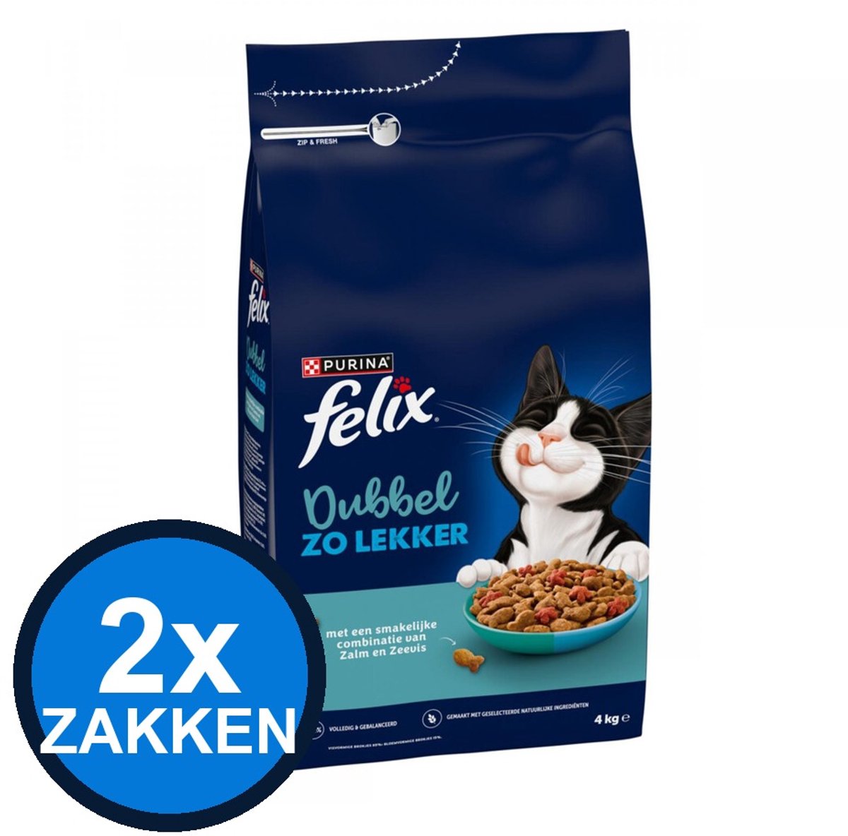 Felix Felix - Dubbel Zo Lekker Adult Zalm & Zeevis - Kattenvoer Droogvoer - 4 kg