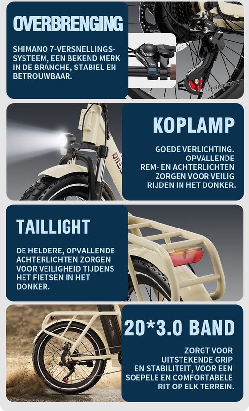 ONESPORT-Opvouwbare elektrische fiets-816Wh grote batterij-120 km ondersteuning-250W stille motor-40Nm koppel-20x3.0 inch banden-schijfrem-vering-bluetooth-connectie-weiß van ONESPORT — afbeelding 3