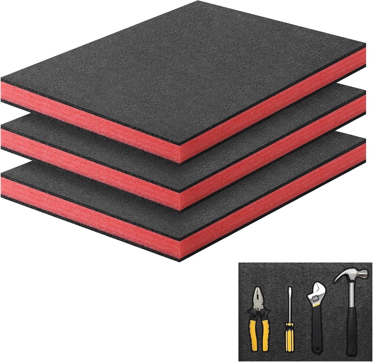 Op maat gesneden schuimrubber set van 3, 40 x 30 x 4 cm, polyethyleenschuim voor camera- en gereedschapskoffers