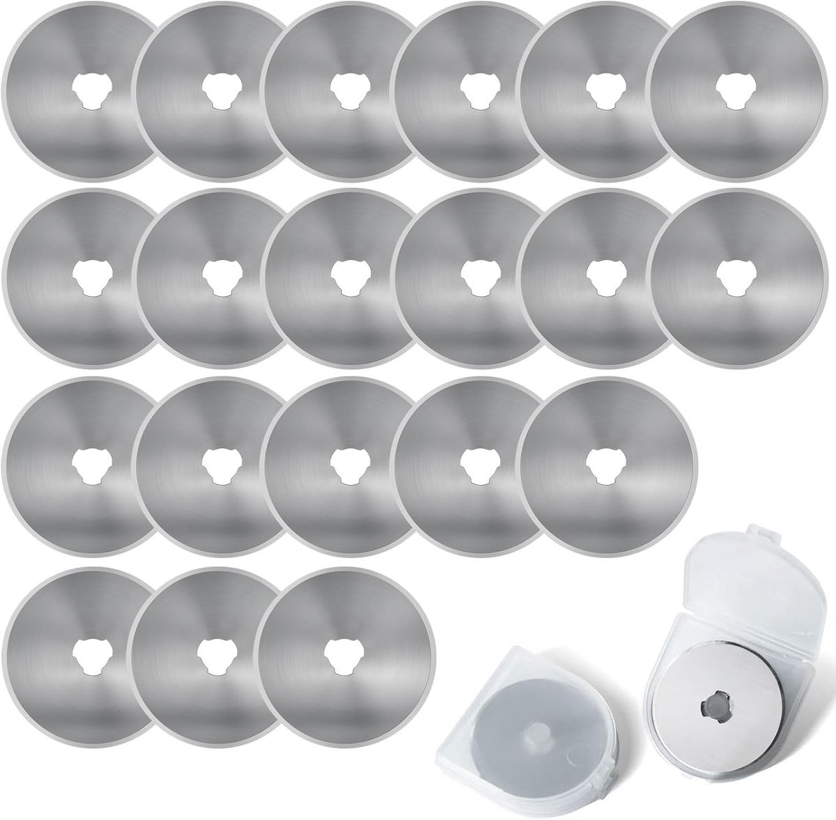 20 Stuks Vervangende Snijbladen voor Rolsnijders, 45 mm, Rvs, Voor Quilten, Stof en Papier, Inclusief Opbergdoos