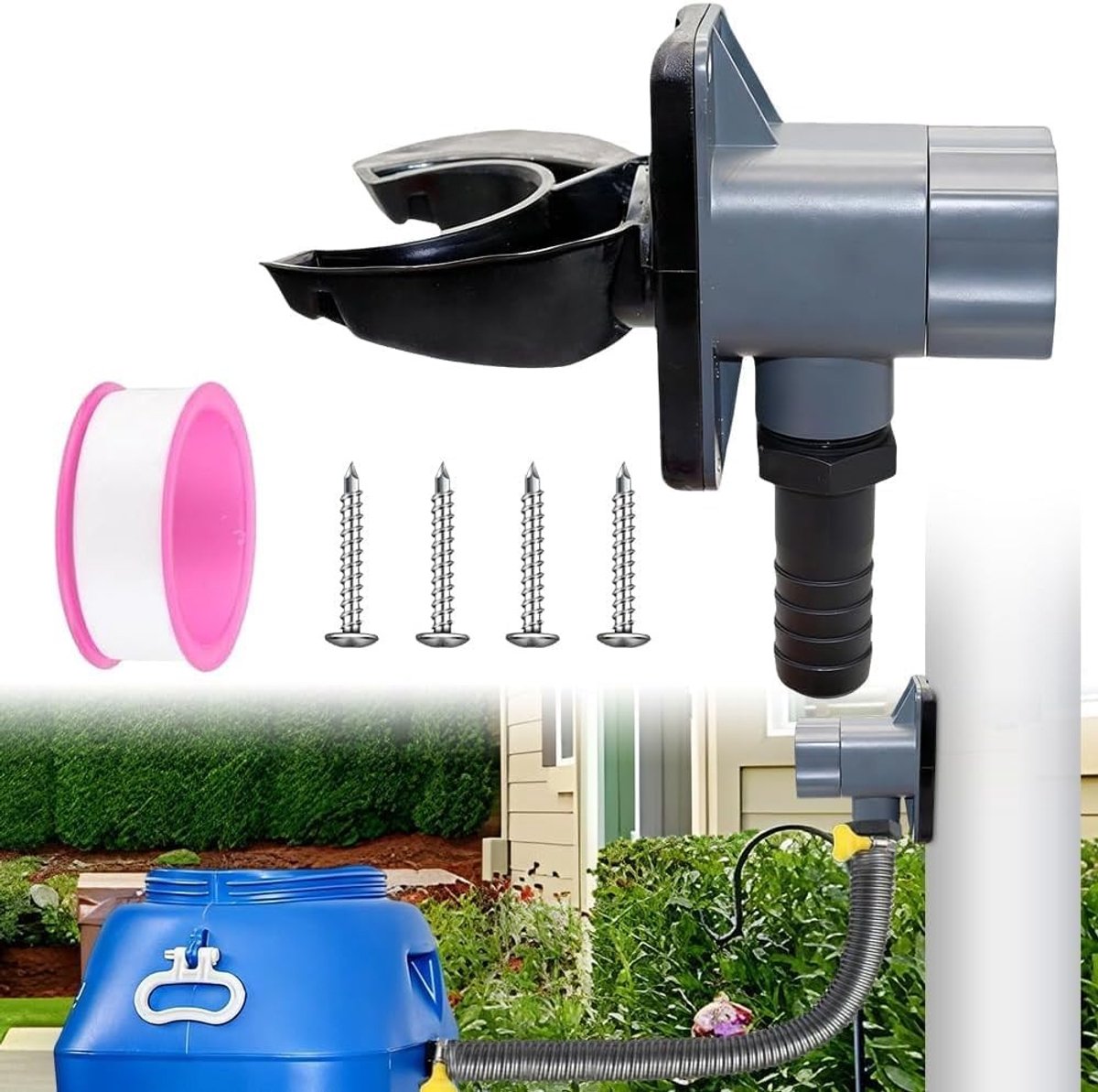 Regenwaterverzamelaar - PVC - Voor DN 70-100 Regenpijpen - Inclusief Montageaccessoires - Voor Tuinirrigatie