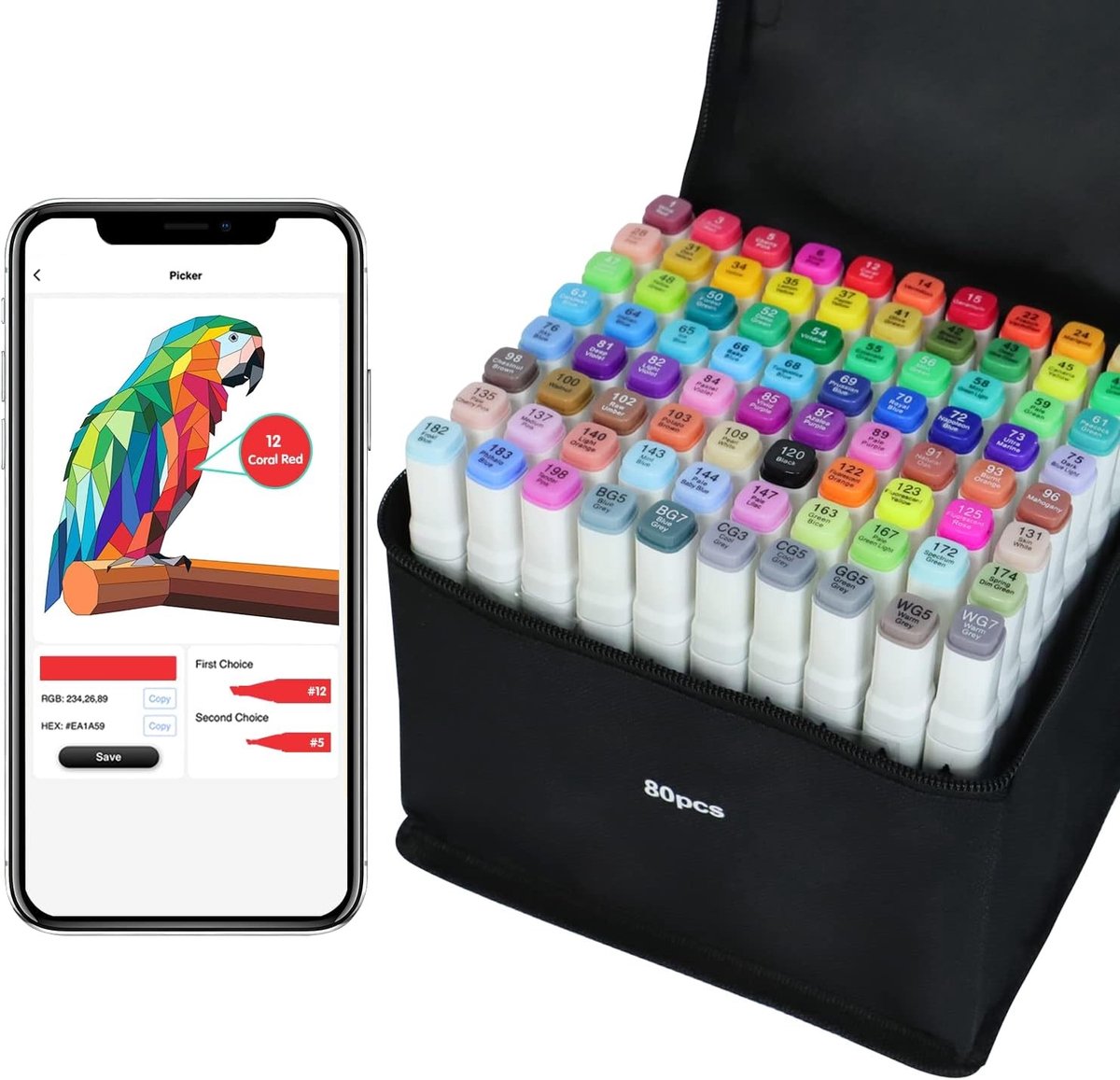 Alcohol Markers Set - 80 Kleuren - Dual Tip Art Markers - Inclusief App - Voor Volwassenen en Studenten