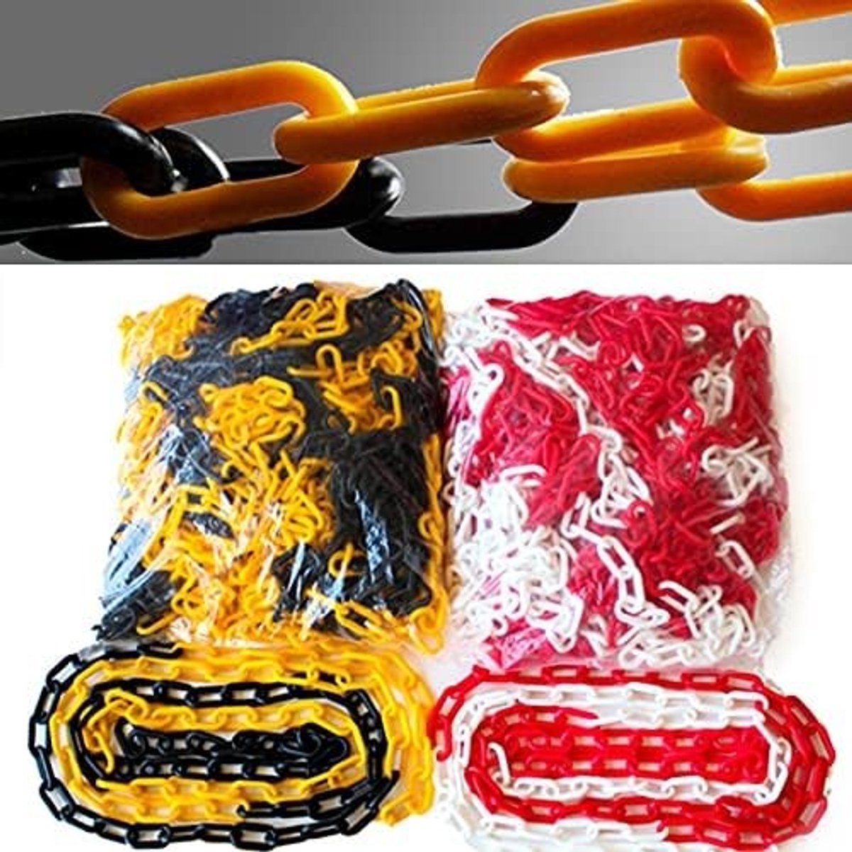 Veilige Plastic Link Chain voor Verkeersafzetting - 5 Meter Zwarte Barriereketting met 2 S-Haaken voor Wegwaarschuwing en Beveiliging