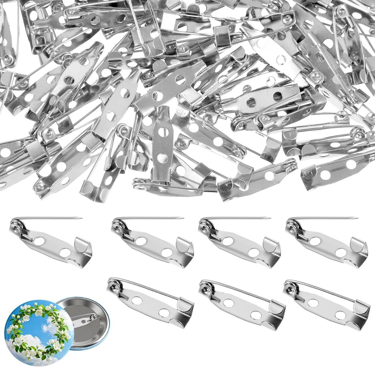 100 Stuks Bar Pins Backs Veiligheidssluiting, 20mm Zilveren Broche Locking Pins voor Creatief Gebruik, Naamlabels, Corsages en Badges