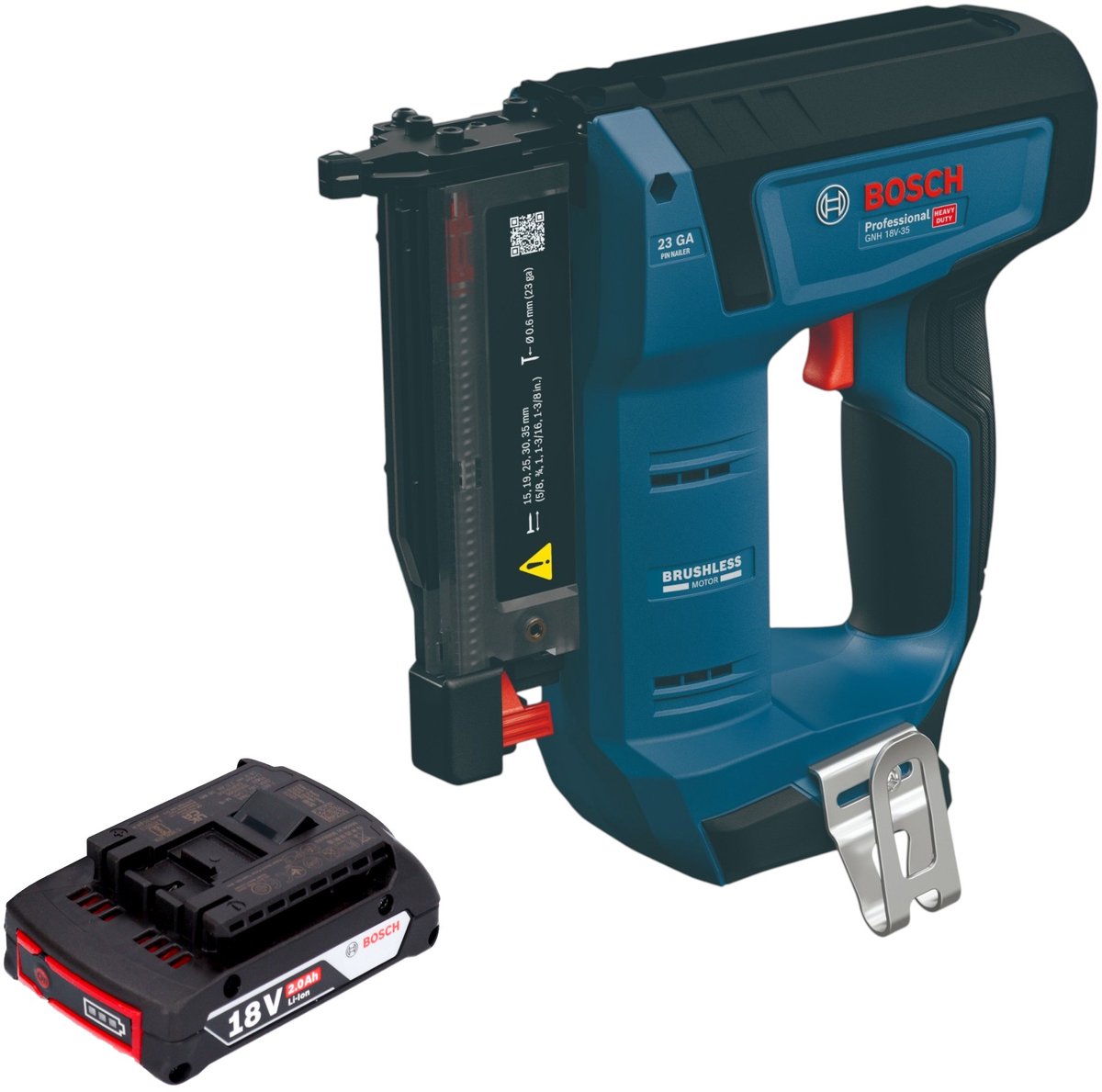 Bosch GNH 18V-35 accu-houtspijkermachine 18 V 0,6 x 15 - 35 mm borstelloos + 1x accu 2,0 Ah - zonder oplader