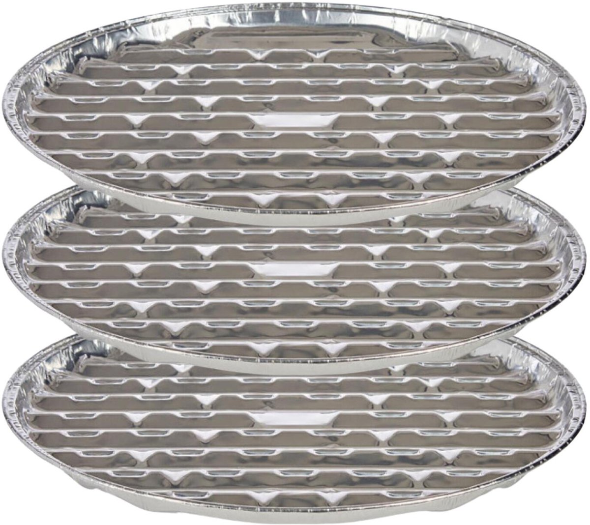 Kinvara BBQ/barbecue rooster grill - aluminium trays - 12x - open structuur - D32 cm - wegwerp - zilver
