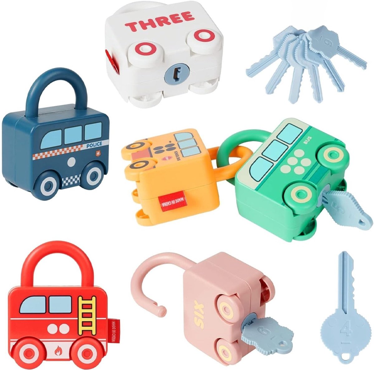 OUYLAF montessori speelgoed - Montessori Car - montessori - Autospeelgoed met slot en sleutel - speelgoedauto - speelgoed auto - Sensorisch speelgoed - voor jongens en meisjes van 3-6 jaar