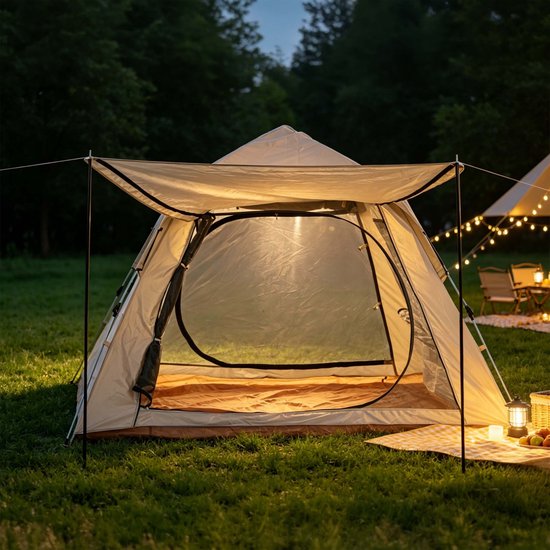 Campingtent - 240x155x240 cm - beige - met ritsdeur — afbeelding 3