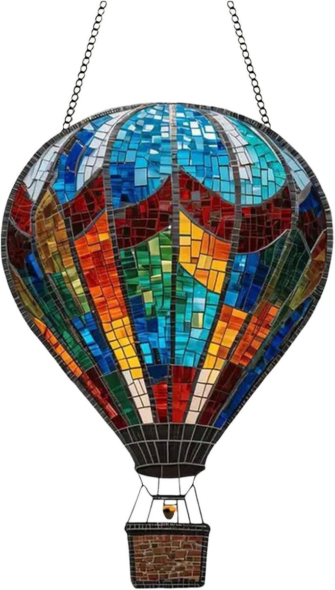 Luchtballon Decoratie - Zonne lantaarn - Tuin Verfraaien - Realistische Vlam - 23 cm - Multicolor