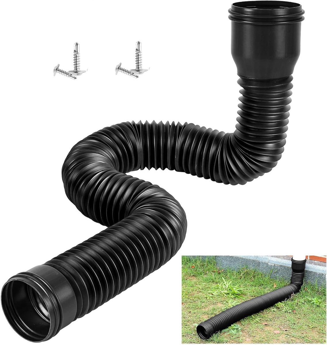 Flexibele afvoerpijp verlenging voor regenpijp, ronde uitbreiding 80/100 mm, verlengset van 47 tot 150 cm, ideaal voor regenwaterafvoer en dakgoten.