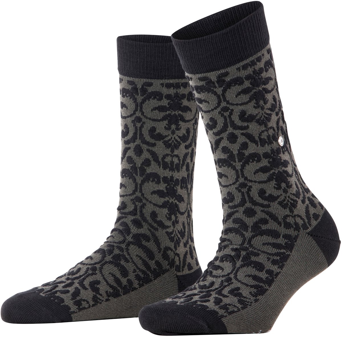 Burlington Ornamental gedessineerd katoen sokken dames zwart - maat 36-41