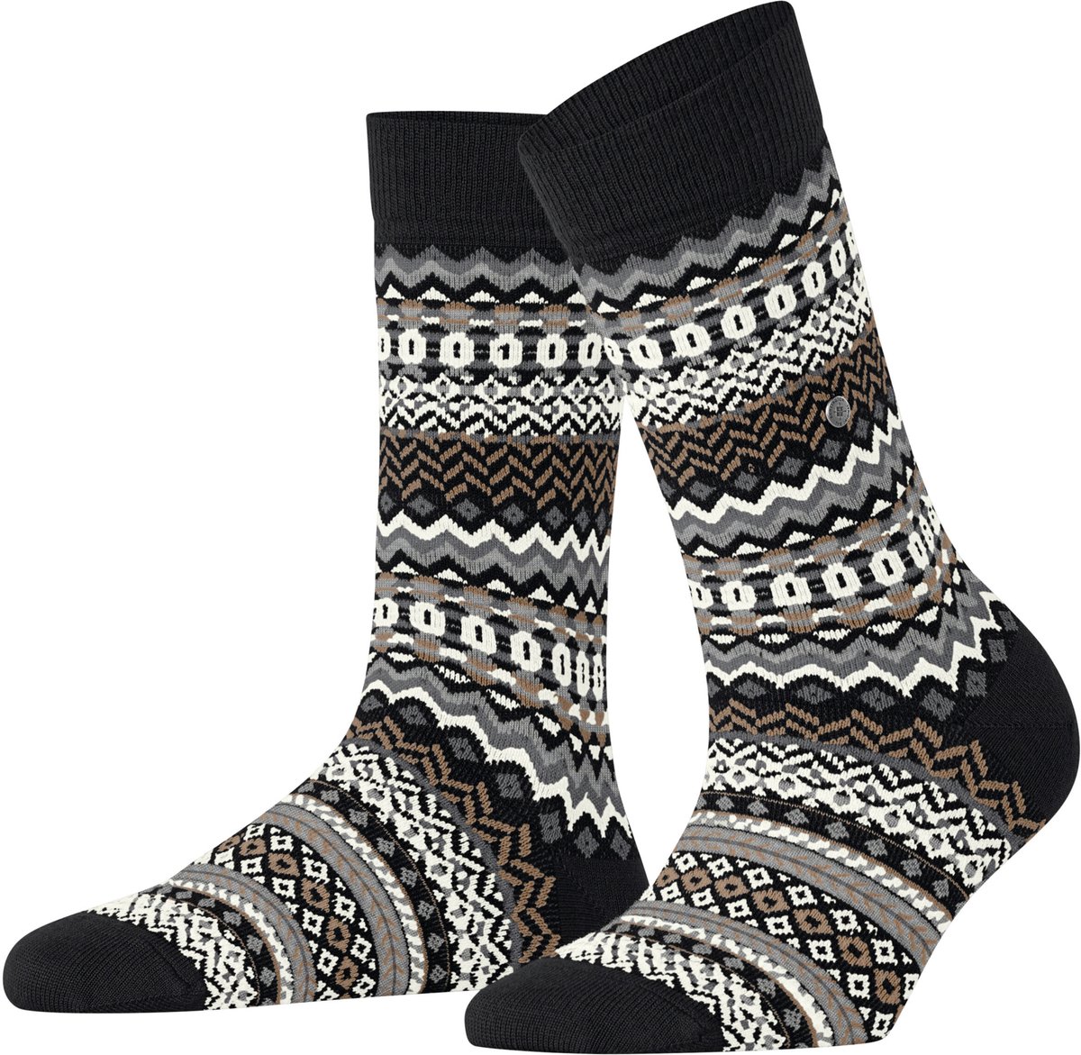 Burlington Fair Isle gedessineerd wol sokken dames zwart - maat 36-41