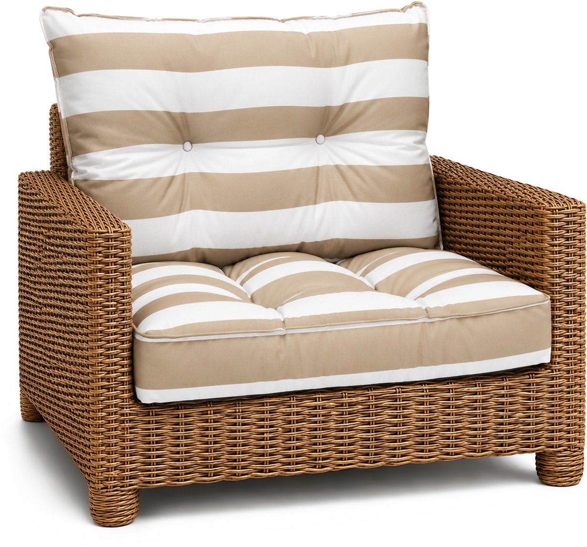 Kussen Lounge Tuinmeubelen - Set: zitkussen 50x50 cm en rugkussen 40x50 cm Rug Rattan Ideaal voor balkon terras loungeset buiten comfort vulling dik duurzaam Wit-beige strepen