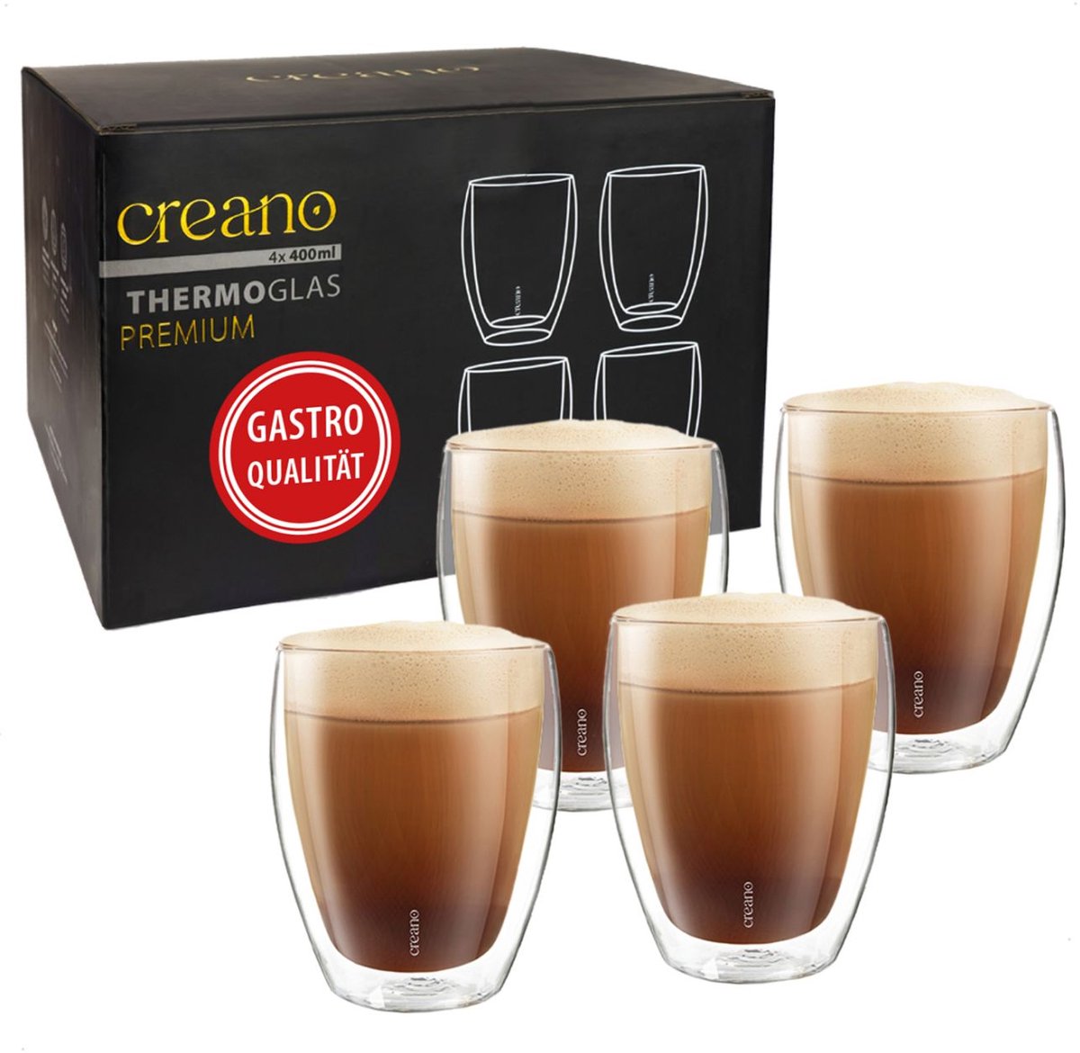 Creano dubbelwandige premium glazen in horecakwaliteit, set van 4, 400ml