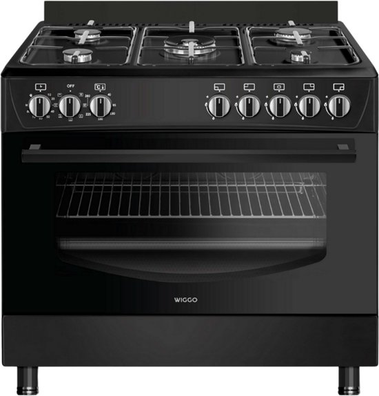 Wiggo WO-E905R(BB) – gasfornuis – 90 cm – zwart