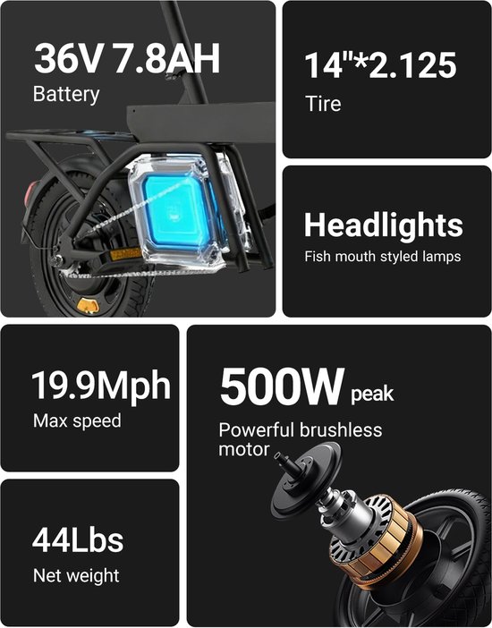 DYU B20 MINI Volwassen elektrische fiets - 36V 7,8Ah Accu - 14 inch banden – Max. snelheid 25 km/u - Mechanische schijfremmen - 34km actieradius — afbeelding 4