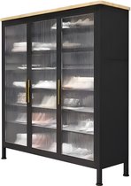 Seven Comfort Meuble à chaussures - 7 niveaux - 32 cm de profondeur - Avec portes - Meuble de rangement fermé - Avec étagère supérieure - Convient pour le hall et le salon - Noir