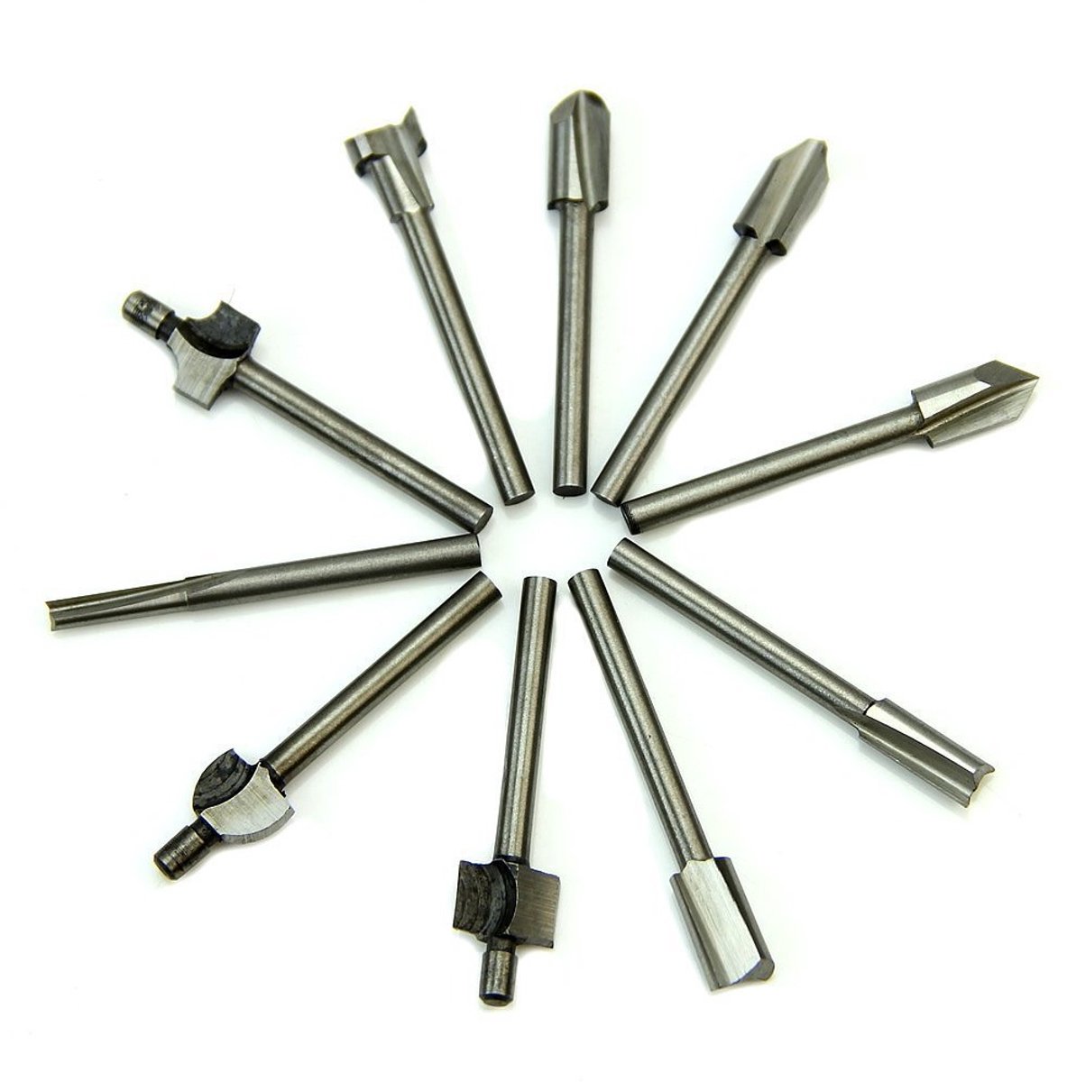 Set van 10 stuks 3mm HSS Freesboren met 1/8 Inch Schacht voor Houtbewerking, Snijden en Vijlwerk, Geschikt voor de Meeste Draaigereedschappen