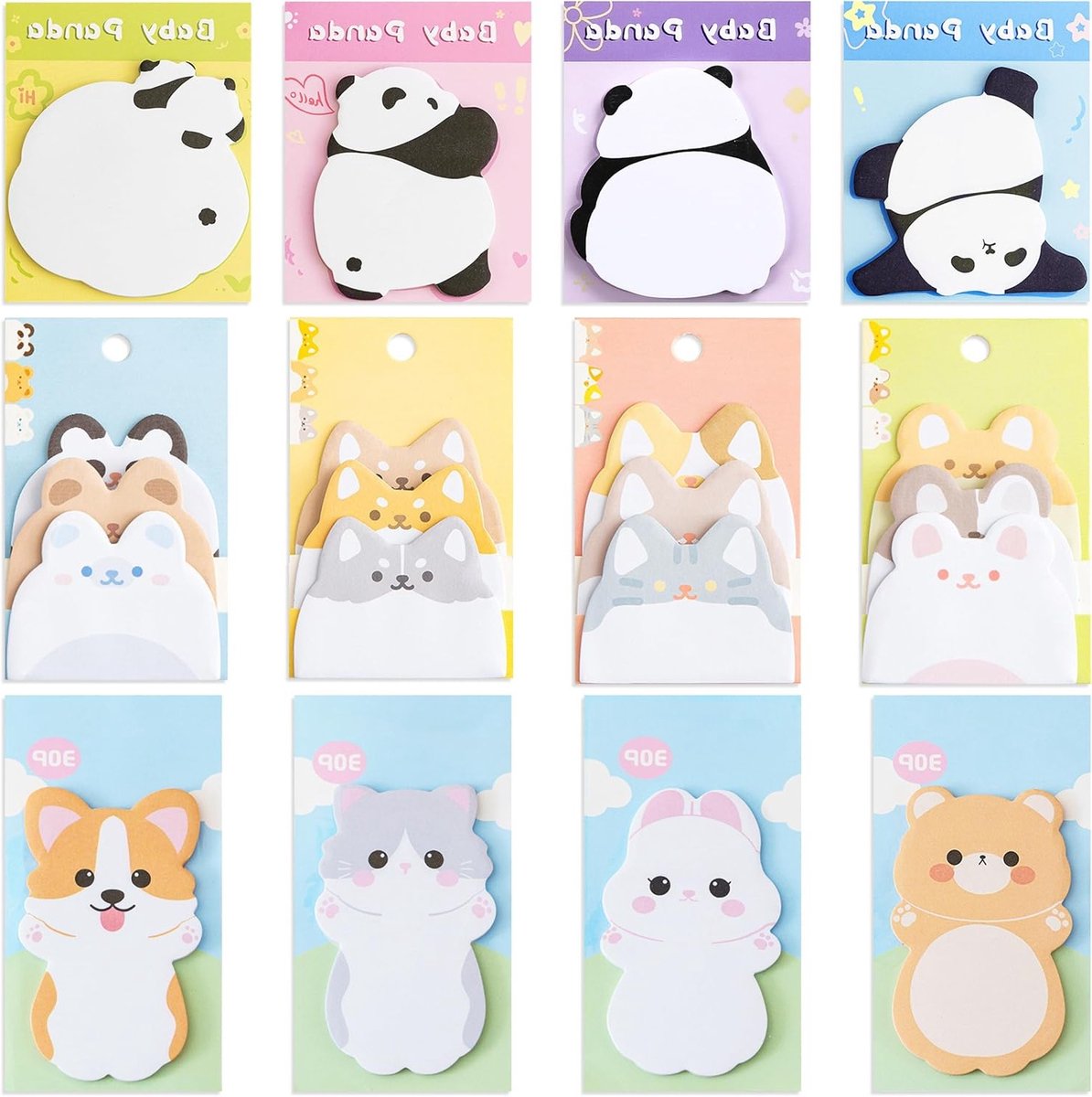 Schattige Dieren Sticky Notes - 12 Packs met 420 Bladen - Cartoon Memo Pads voor Kantoor en Thuis, Ideaal voor Organisatie en Notities