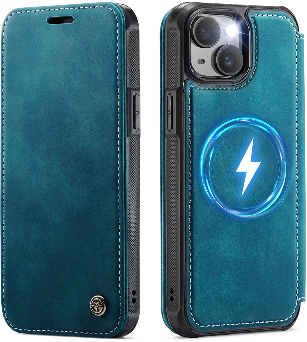 CaseMe Hoesje - Geschikt voor iPhone 14 Hoesje - CaseMe 053 Slim Book Case - MagSafe Compatible - Blauw