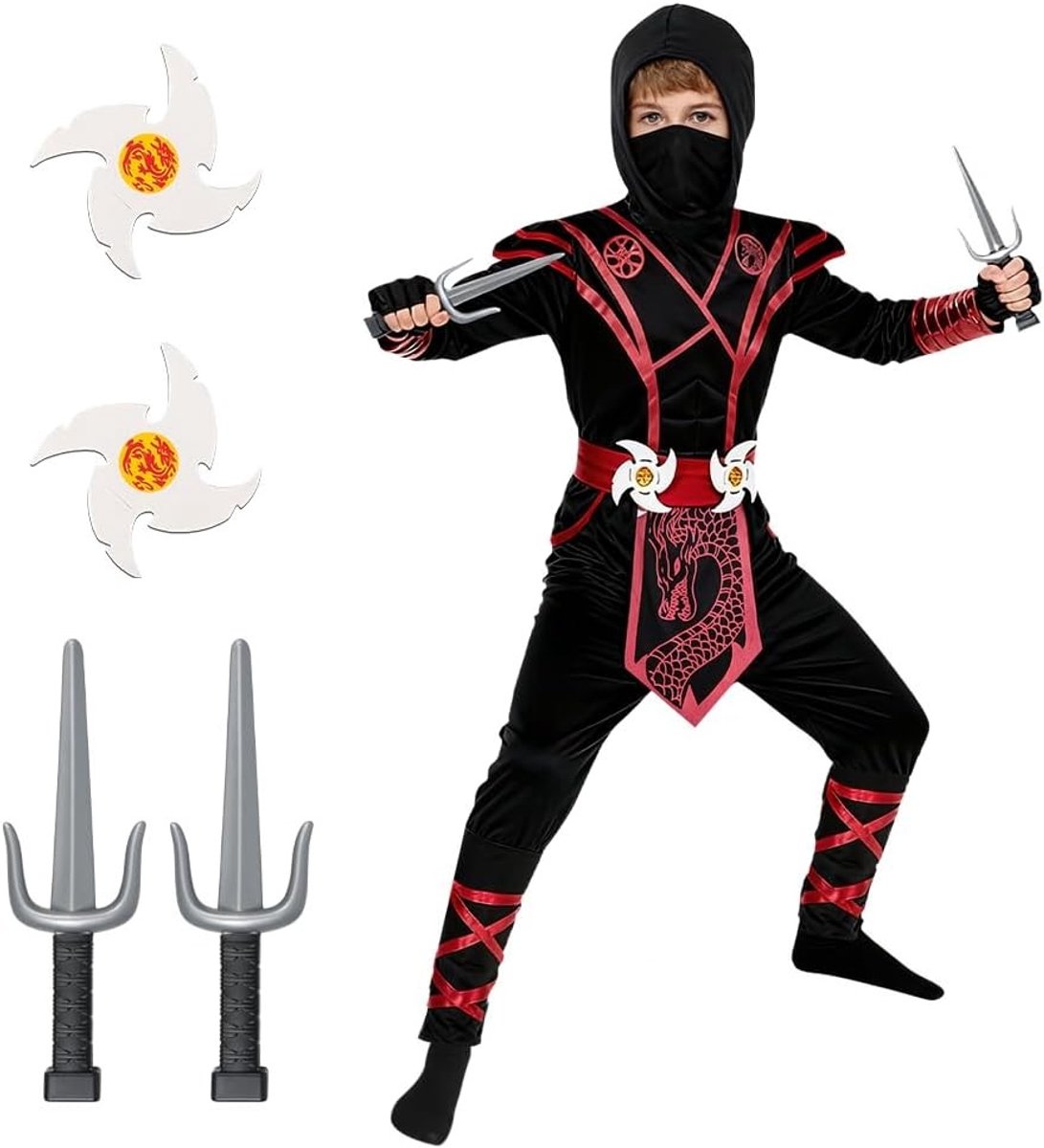 Ninja Kostuum voor Kinderen, Compleet Set voor Jongens, Perfect voor Halloween, Feestjes en Carnaval