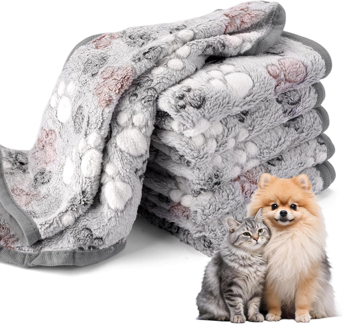 Fluffy Honden Dekentje 60x40cm, Grijs, Cuddly en Waterdicht Fleece Dekentje voor Kleine en Middelgrote Honden en Katten, Ideaal voor Cavia's en Huisdieren