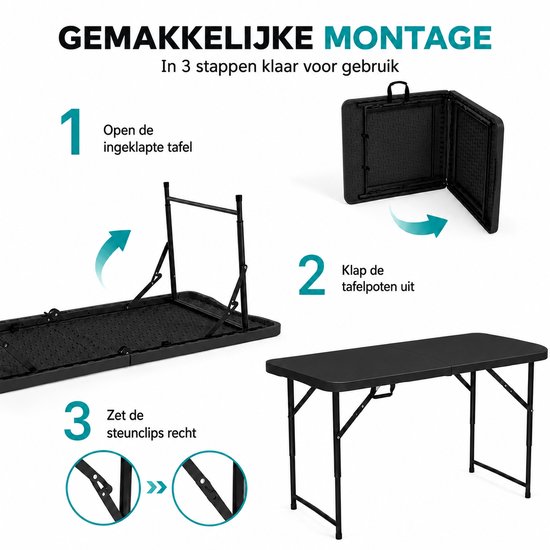 ADSafety Inklapbare Tafel - Campingtafel - Klaptafel - Vouwtafel Buiten - Tuintafel - 3 Hoogtes - 122 x 60 x 74 cm - Zwart van ADSafety — afbeelding 5