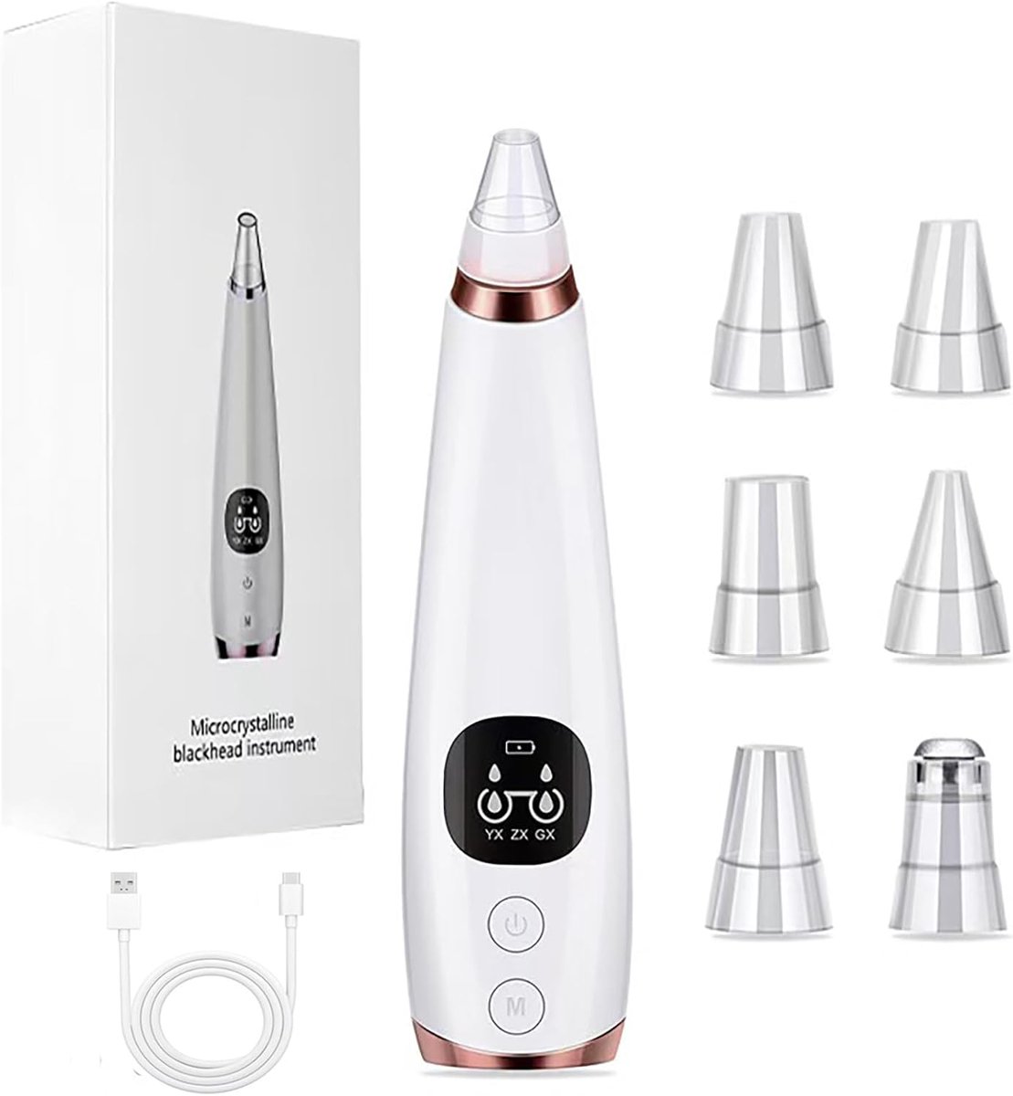Vacuum Zwartkopjesverwijderaar voor Gezicht en Neus, 3 Instelbare Zuigstanden, 6 Reinigingsgereedschappen, USB Oplaadbare Poriënreiniger voor Vrouwen en Mannen (Wit)