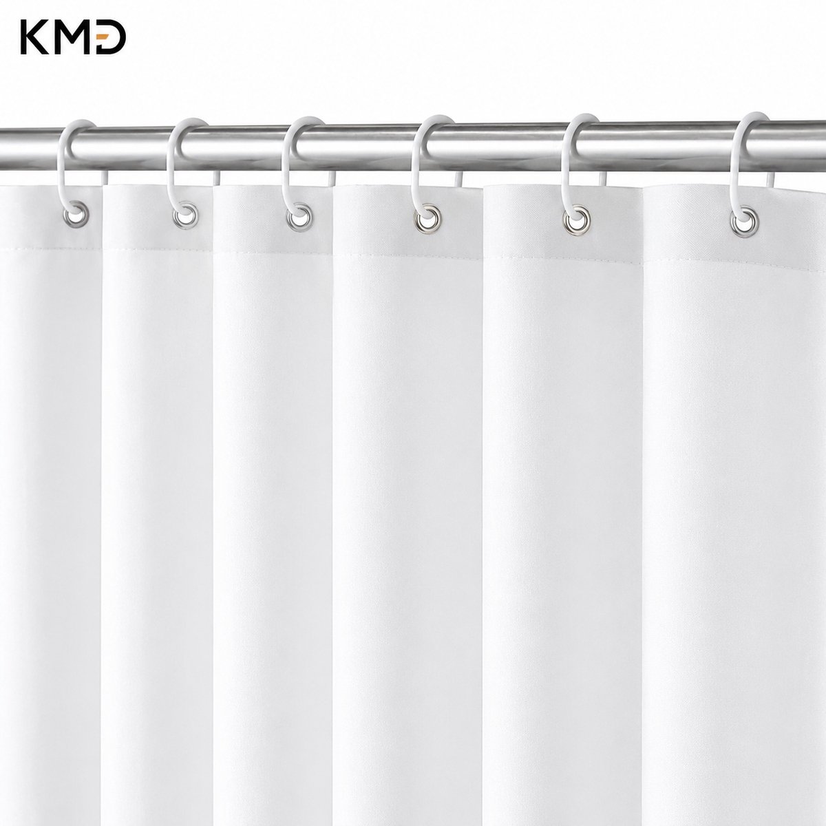 KMD Linnen douchegordijn 180x200 cm wit – waterdicht polyester, anti-schimmel, wasbaar, met 12 ringen
