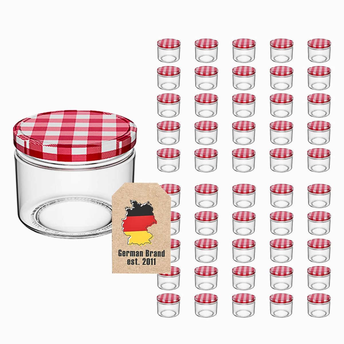 Intirilife 50 Inmaakpotten met deksel - 150 ml - 6,5 x 6,5 cm - Kleine potjes Jam potjes Voorraadpotjes met schroefdeksel, kruidenpotje perfect om cadeau te geven