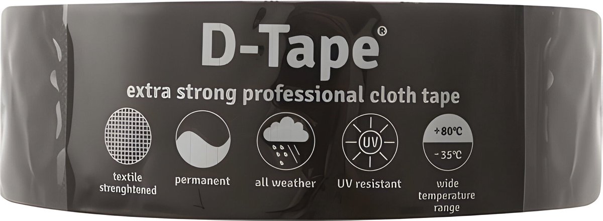 D-tape ducttape zelfklevend extra kwaliteit / permanent zwart 50 m x 50 mm x 0.32