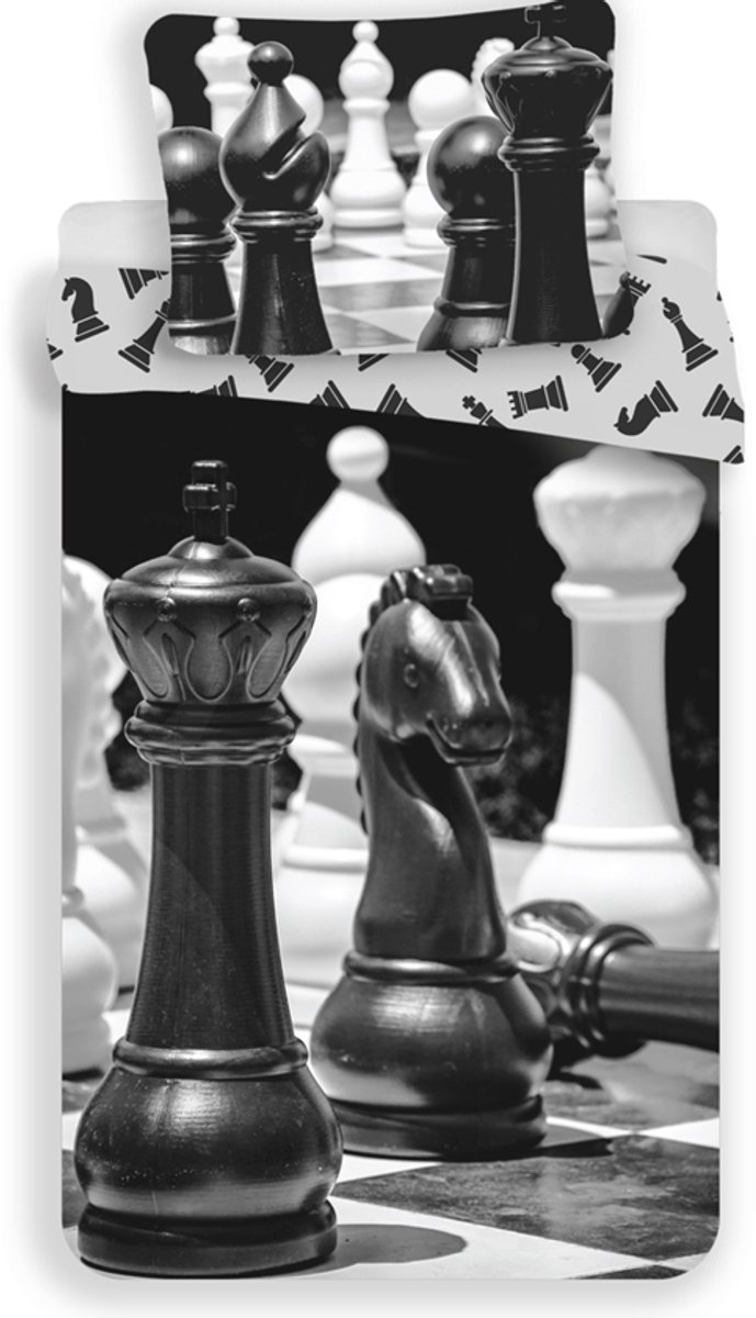 Sweet Home Dekbedovertrek - Chess horse - 140 x 200 cm Zwart/wit