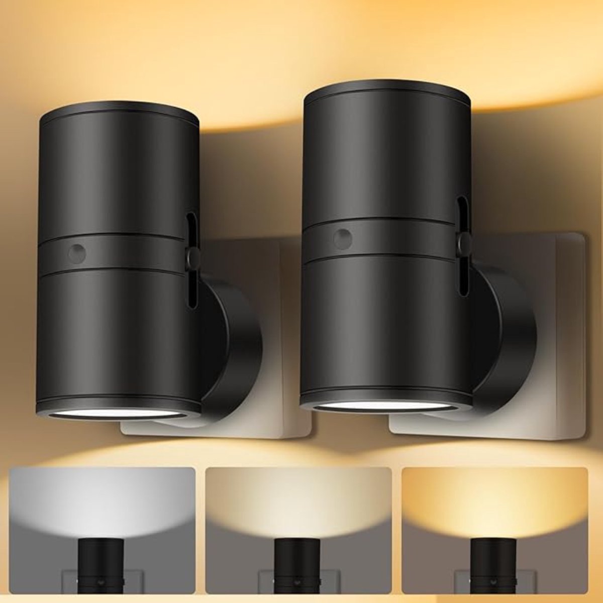 Verte Night Light - Nachtlamphouder met Schemersensor - LED-Nachtlampje - Automatisch Aan/Uit - 3000 K - Instelbare Helderheid 0-100 LM - Draaibaar - Voor de Kinderkamer - Trap - Slaapkamer - 2 Stuks - Drie kleuren