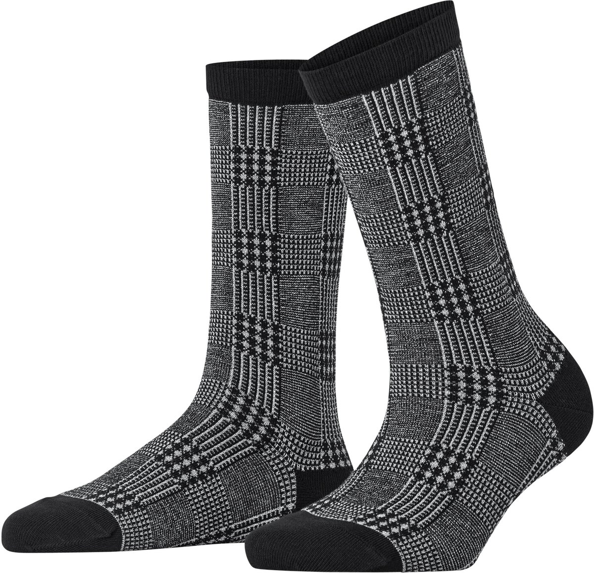 Burlington Glitter Check gedessineerd katoen viscose sokken dames zwart - maat 36-41