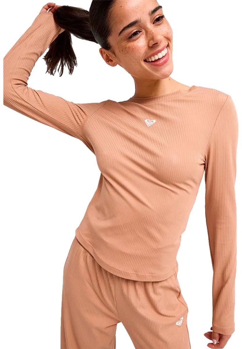 Roxy Rise&vibe Rib Crossed Top Met Lange Mouwen M Vrouw Cafe Au Lait