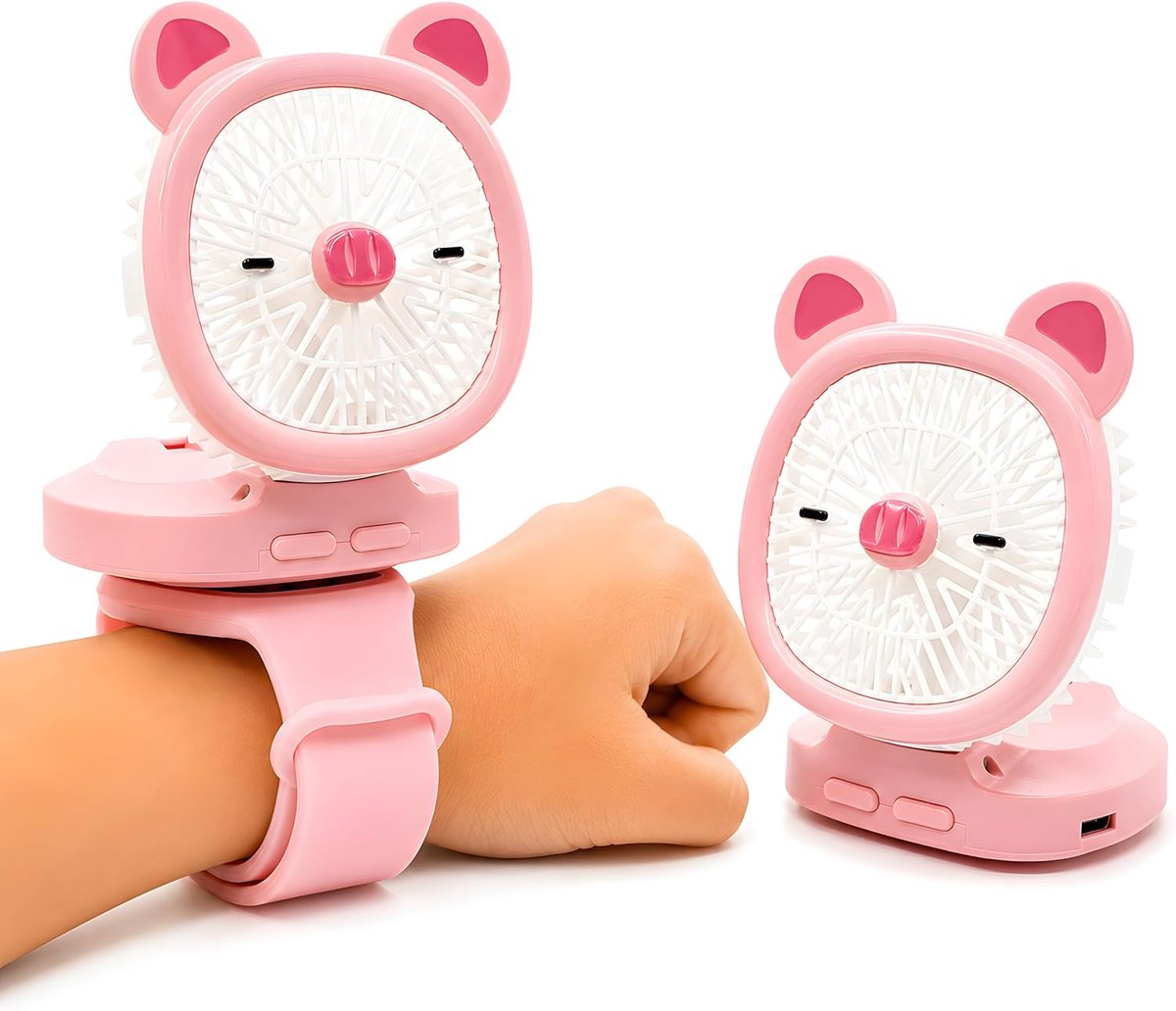 Ventilator met polsbandje - Handventilator - Tafelventilator - USB-Oplaadbare - Draadloze Ventilator - Mini Fan - 3 Snelheden -Zomeraccessoire - Verkoelende - Warmteklachten - Voor school, werk, reis en strand - Roze