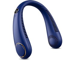 Bladeless Nek Ventilator Met Koeling - Draagbare Nek Ventilator - Portable Neck Fan met 5 Standen - Draadloos USB met Lange Batterijduur - LED-Display en 360° Luchtstroom - Mini Nek Fan - Hals Ventilator - Nek Fan - Blauw