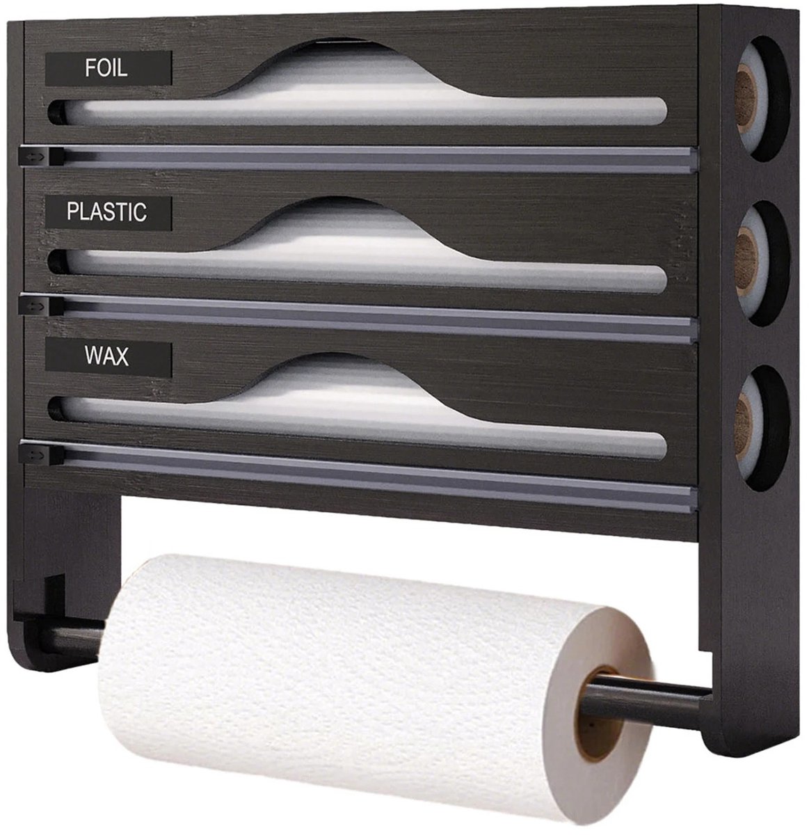 Calivari Bamboe Foliedispenser met Snijder - 3-in-1 Keuken Organizer voor Aluminiumfolie, Vershoudfolie & Bakpapier - Keukenrolhouder - Wandmontage