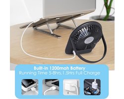Solvix tafel ventilator geluidloos - Draagbare Tafelventilator - Donkergroen - Oplaadbare 1200mAh Batterij - 5 Snelheden - Voor Kantoor, Thuis en Kamperen