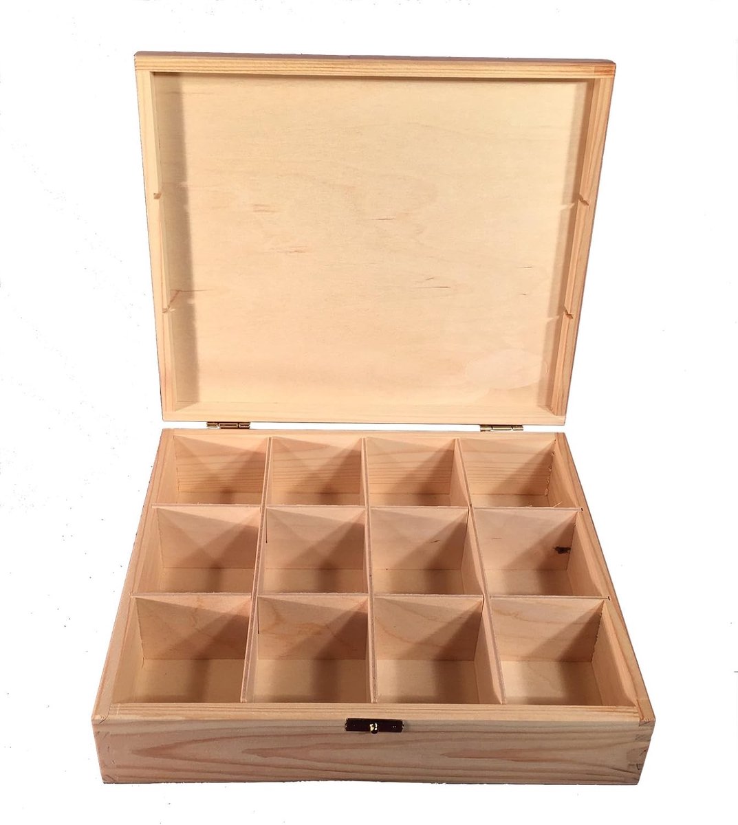 Houten Theedoos - Onbewerkt Hout - 12 Vakjes - Ideaal voor DIY Projecten - Voor Organiseren en Decoratie