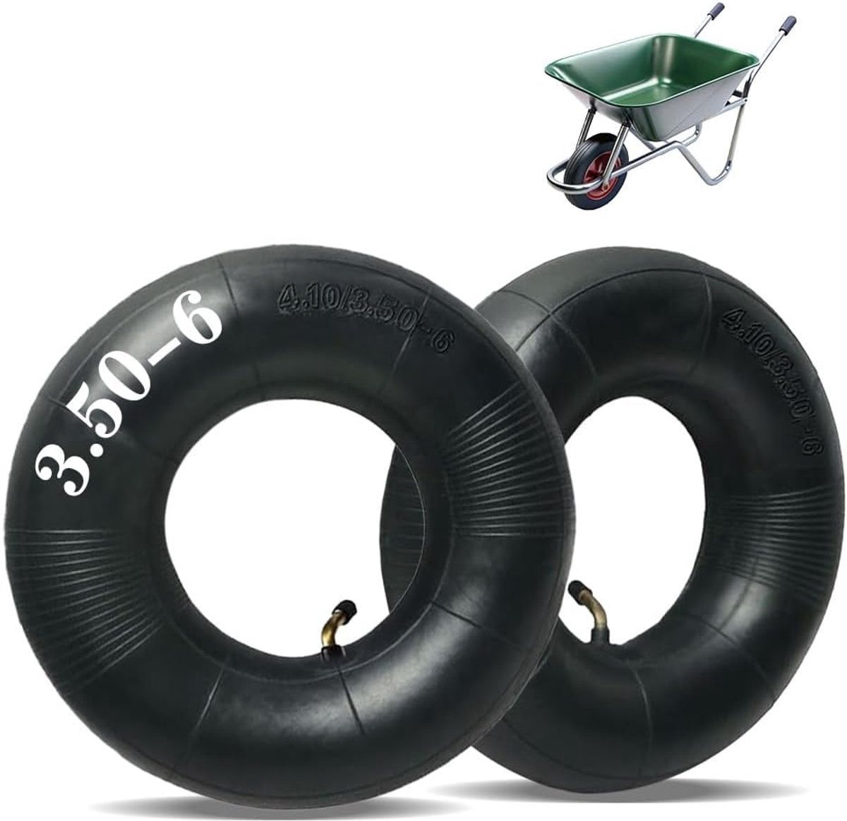 Thijox - Aanhangwagen Binnenband 4.10/3.50-6 Zwart Rubber voor Kruiwagens, Handwagens, Maaiers, Handtrucks - 2 Stuks met Gebogen Kruiwagen Wiel